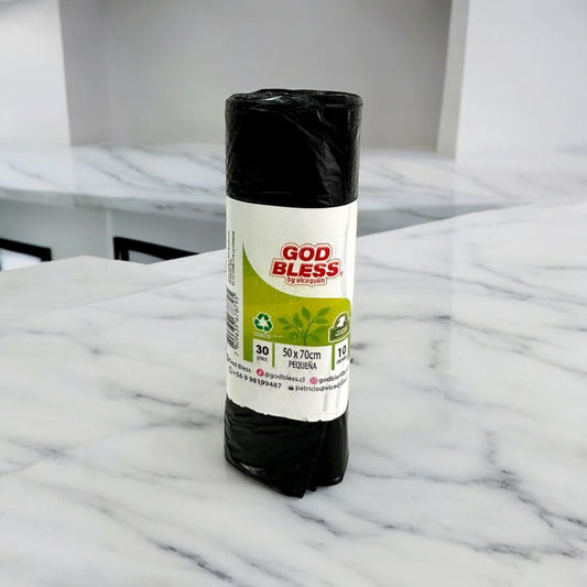 BOLSAS DE BASURA GODBLESS 50x70CM PEQUEÑAS – PAQUETE DE 10 UNIDADES (30 LITROS)
