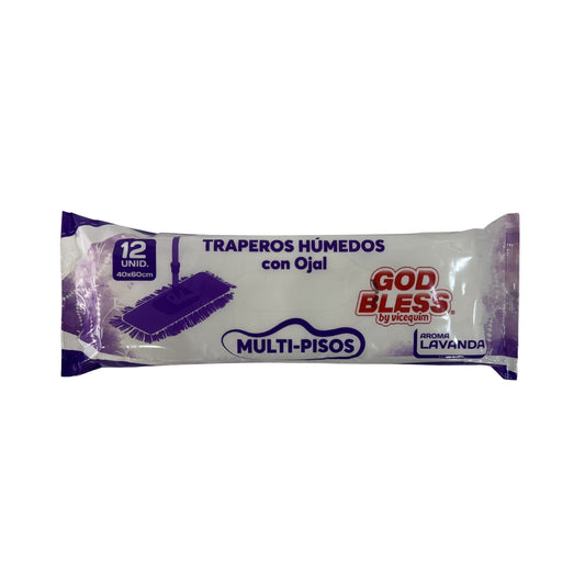 GODBLESS TRAPEROS HÚMEDOS MULTI-PISOS CON OJAL Y AROMA LAVANDA - 12 UNIDADES
