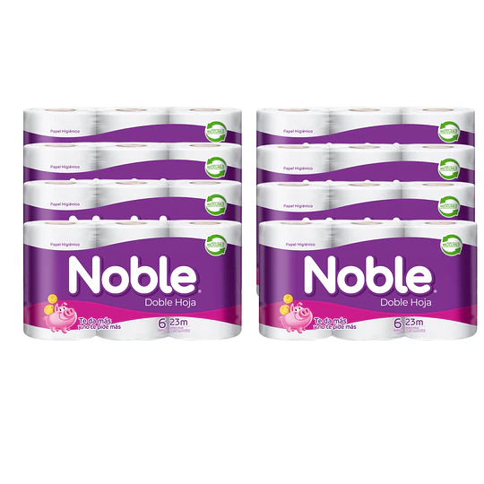 PAPEL HIGIÉNICO NOBLE DOBLE HOJA 23MT X 6 (48 ROLLOS)