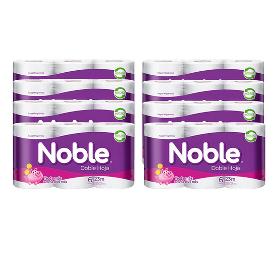 PAPEL HIGIÉNICO NOBLE DOBLE HOJA 23MT X 6 (48 ROLLOS)