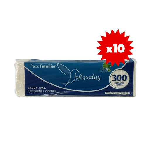 SERVILLETA CÓCTEL SOFTQUALITY 10 PAQUETES X 300 UNIDADES, MANGA